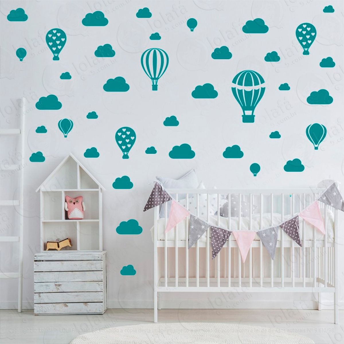 Adesivos Balões e Nuvens 42 Peças Adesivos para Quarto de Bebê Infantil Mod:791