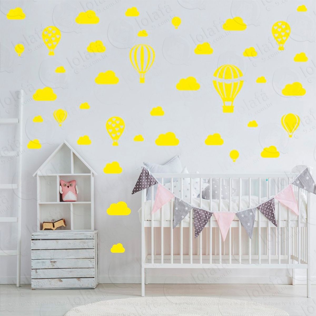 Adesivos Balões e Nuvens 42 Peças Adesivos para Quarto de Bebê Infantil Mod:792