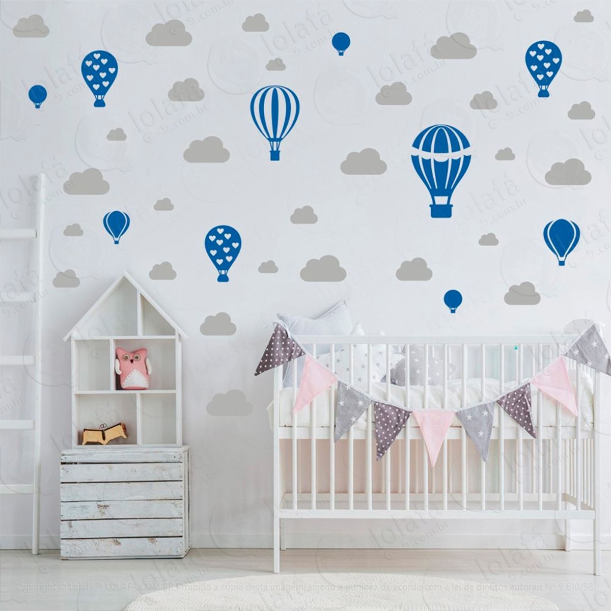 Adesivos Balões e Nuvens 42 Peças Adesivos para Quarto de Bebê Infantil Mod:793