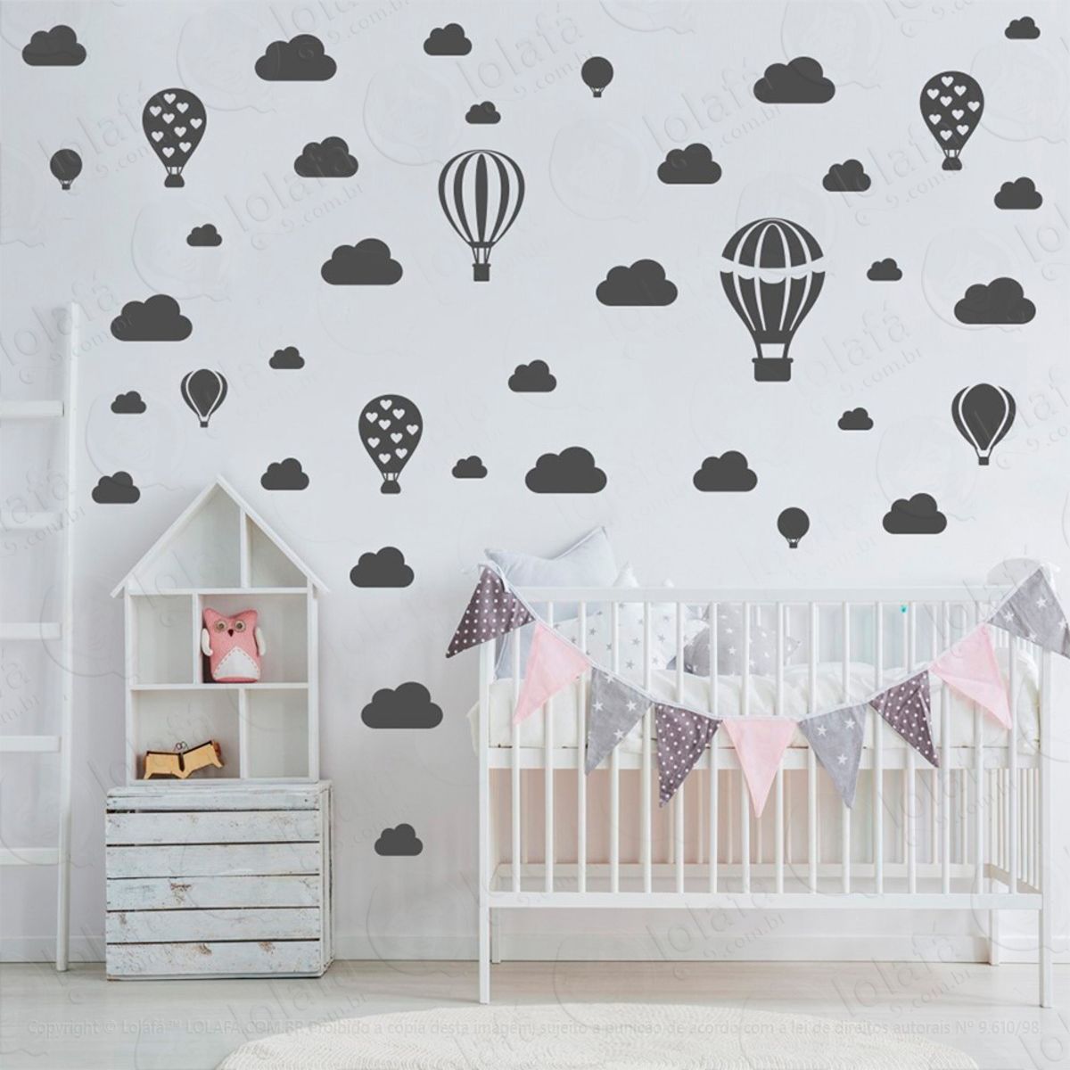 Adesivos Balões e Nuvens 42 Peças Adesivos para Quarto de Bebê Infantil Mod:794