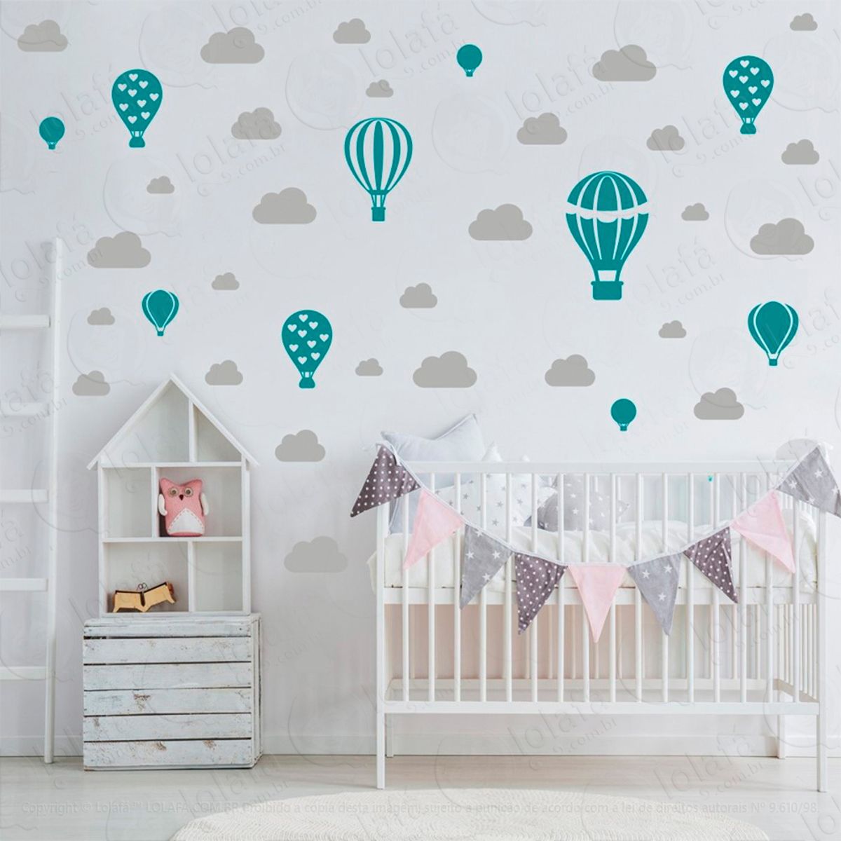 Adesivos Balões e Nuvens 42 Peças Adesivos para Quarto de Bebê Infantil Mod:795