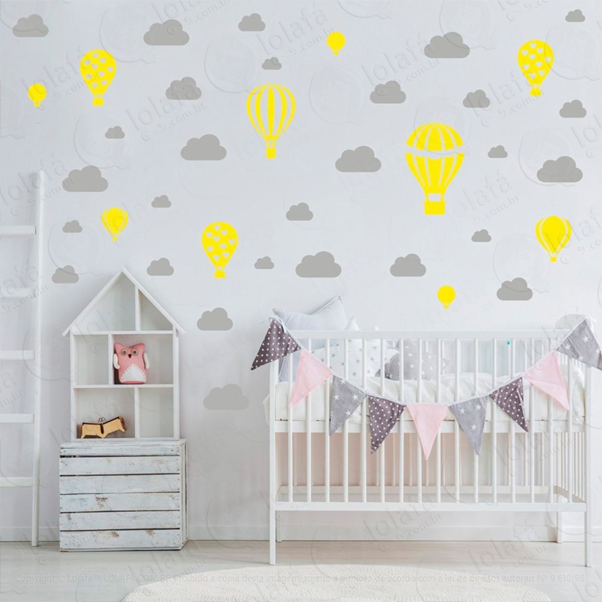 Adesivos Balões e Nuvens 42 Peças Adesivos para Quarto de Bebê Infantil Mod:796