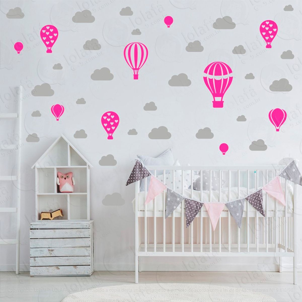 Adesivos Balões e Nuvens 42 Peças Adesivos para Quarto de Bebê Infantil Mod:797