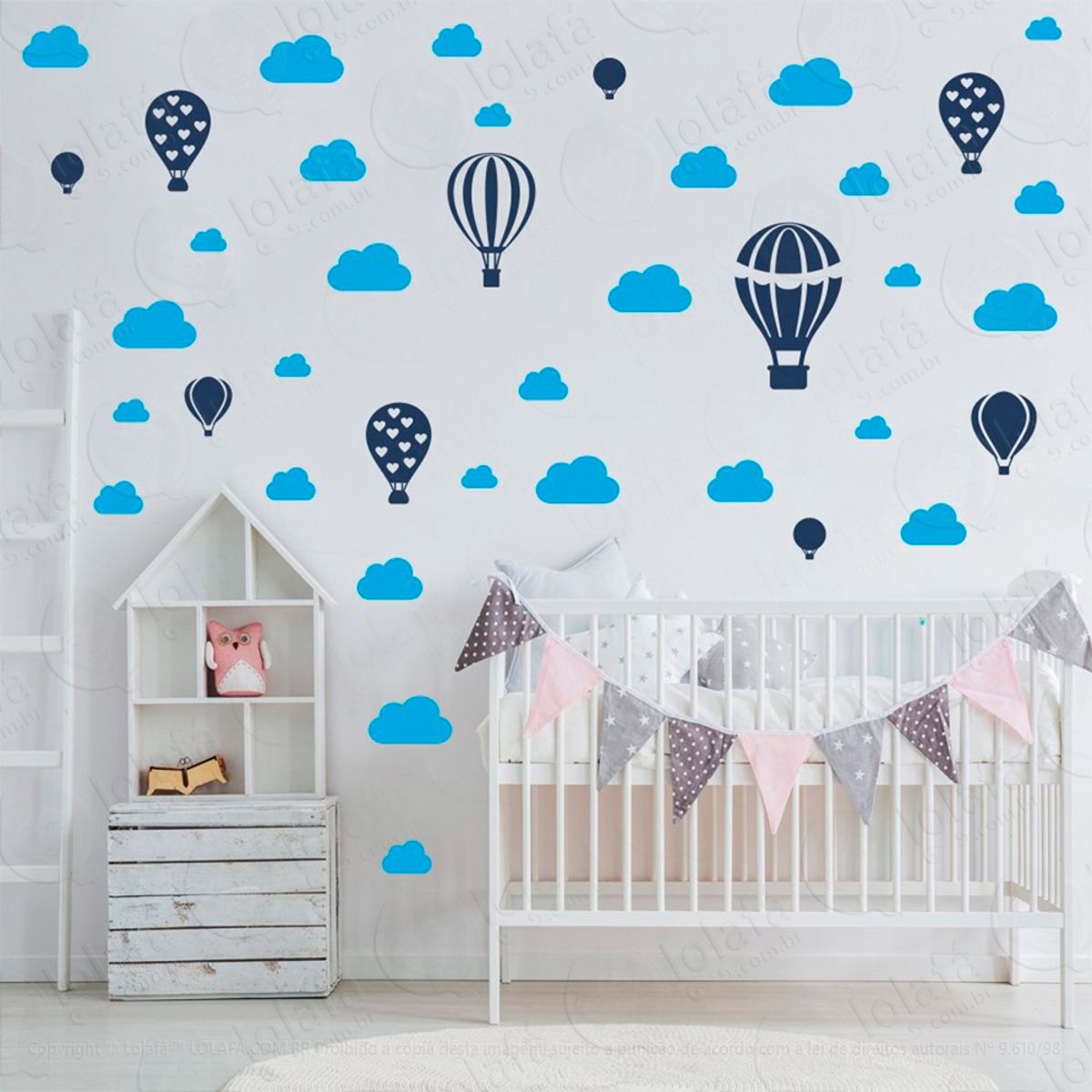 Adesivos Balões e Nuvens 42 Peças Adesivos para Quarto de Bebê Infantil Mod:798