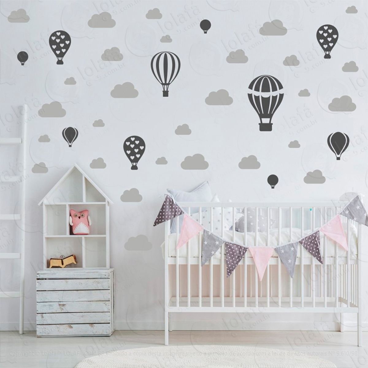Adesivos Balões e Nuvens 42 Peças Adesivos para Quarto de Bebê Infantil Mod:799