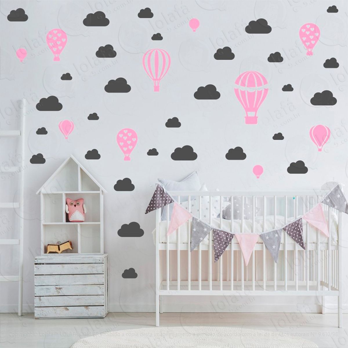 Adesivos Balões e Nuvens 42 Peças Adesivos para Quarto de Bebê Infantil Mod:800