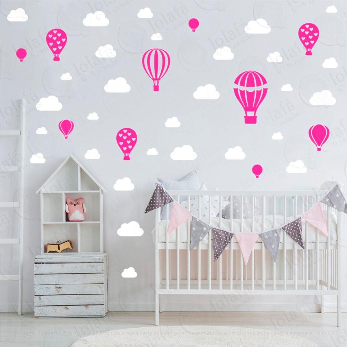 Adesivos Balões e Nuvens 42 Peças Adesivos para Quarto de Bebê Infantil Mod:801