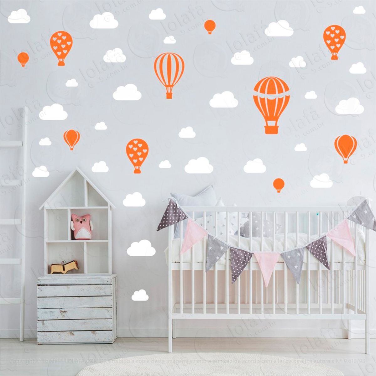 Adesivos Balões e Nuvens 42 Peças Adesivos para Quarto de Bebê Infantil Mod:802