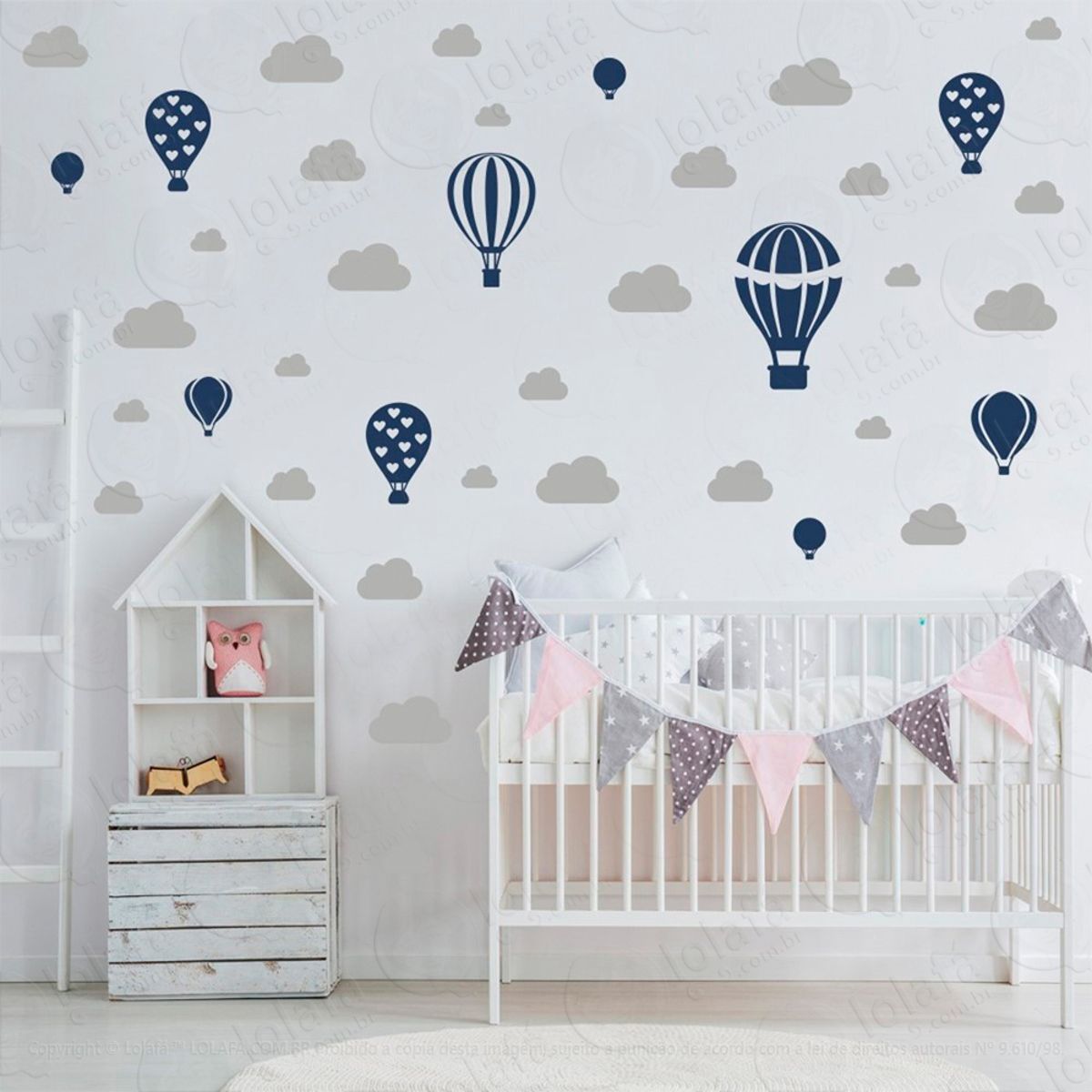 Adesivos Balões e Nuvens 42 Peças Adesivos para Quarto de Bebê Infantil Mod:803