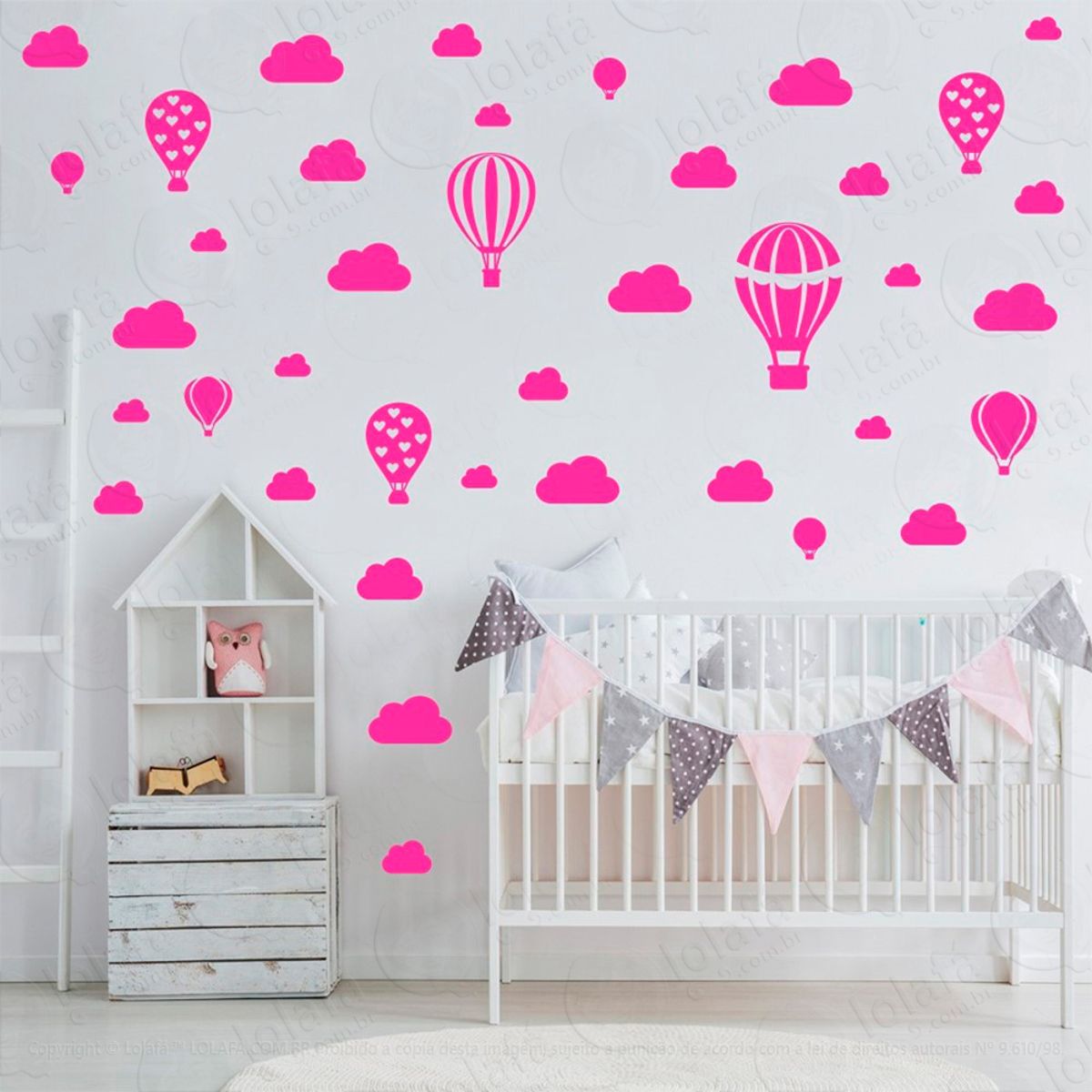 Adesivos Balões e Nuvens 42 Peças Adesivos para Quarto de Bebê Infantil Mod:805