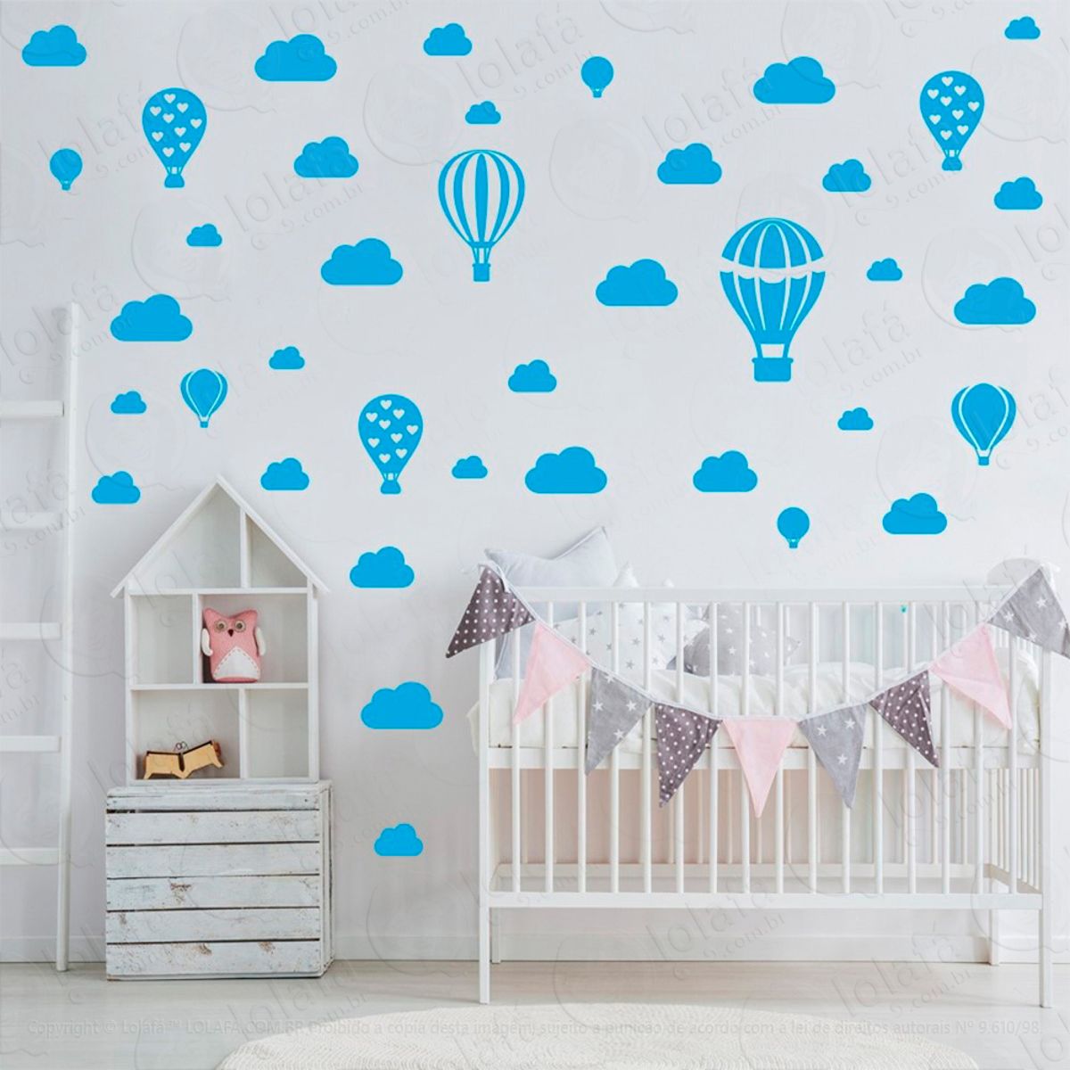 Adesivos Balões e Nuvens 42 Peças Adesivos para Quarto de Bebê Infantil Mod:807