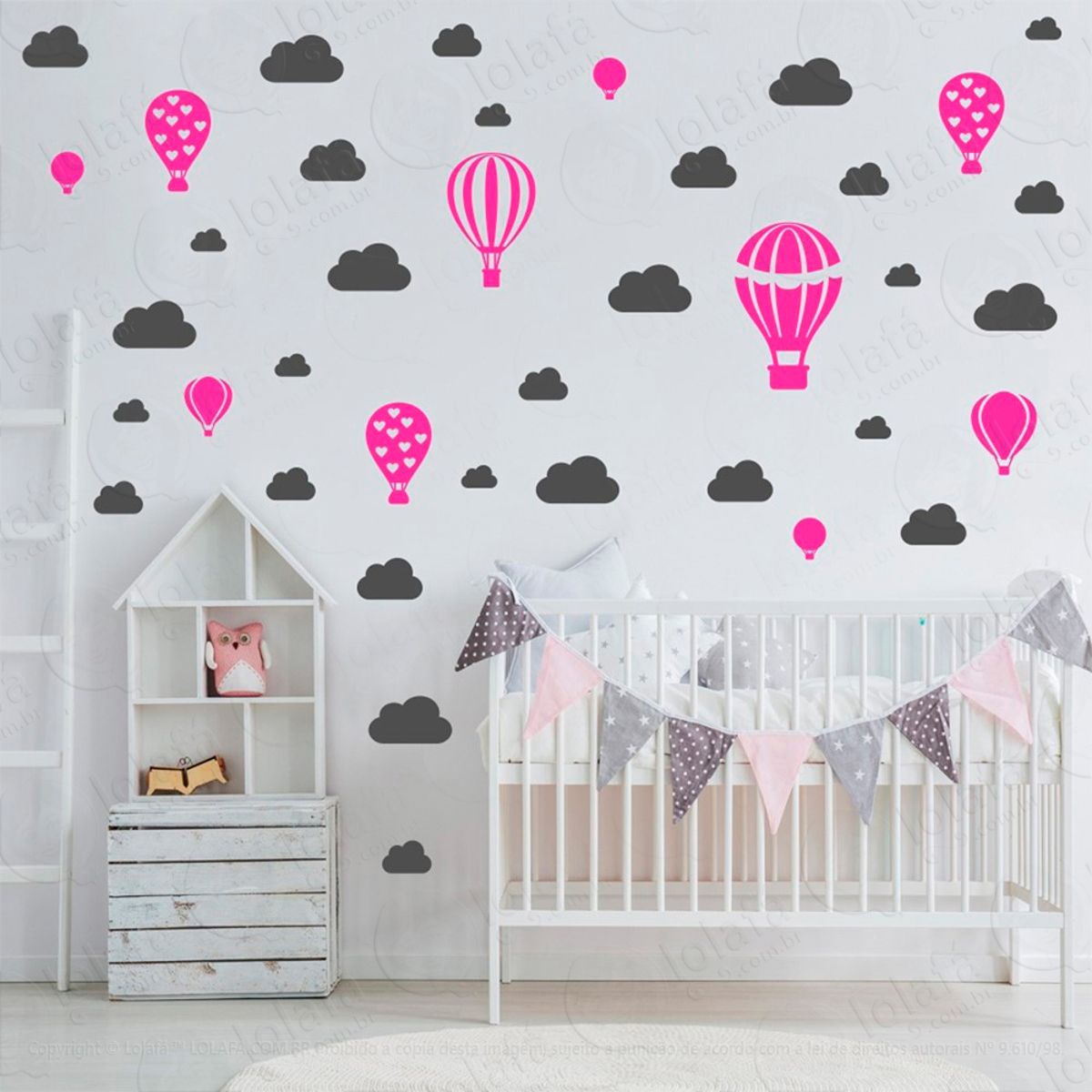 Adesivos Balões e Nuvens 42 Peças Adesivos para Quarto de Bebê Infantil Mod:809