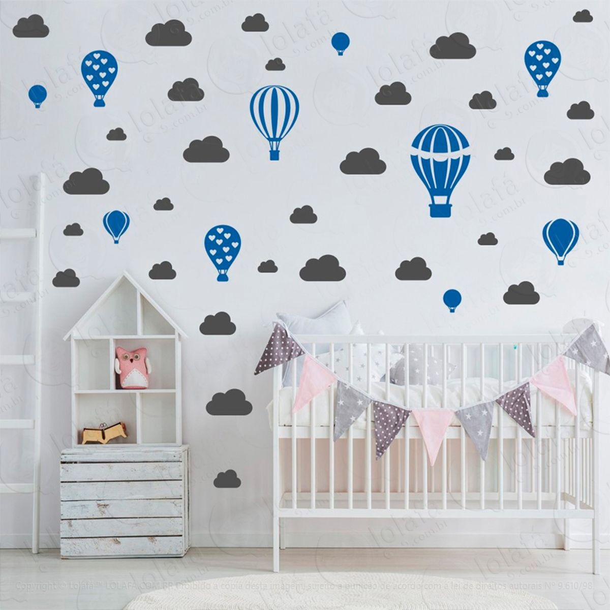 Adesivos Balões e Nuvens 42 Peças Adesivos para Quarto de Bebê Infantil Mod:810