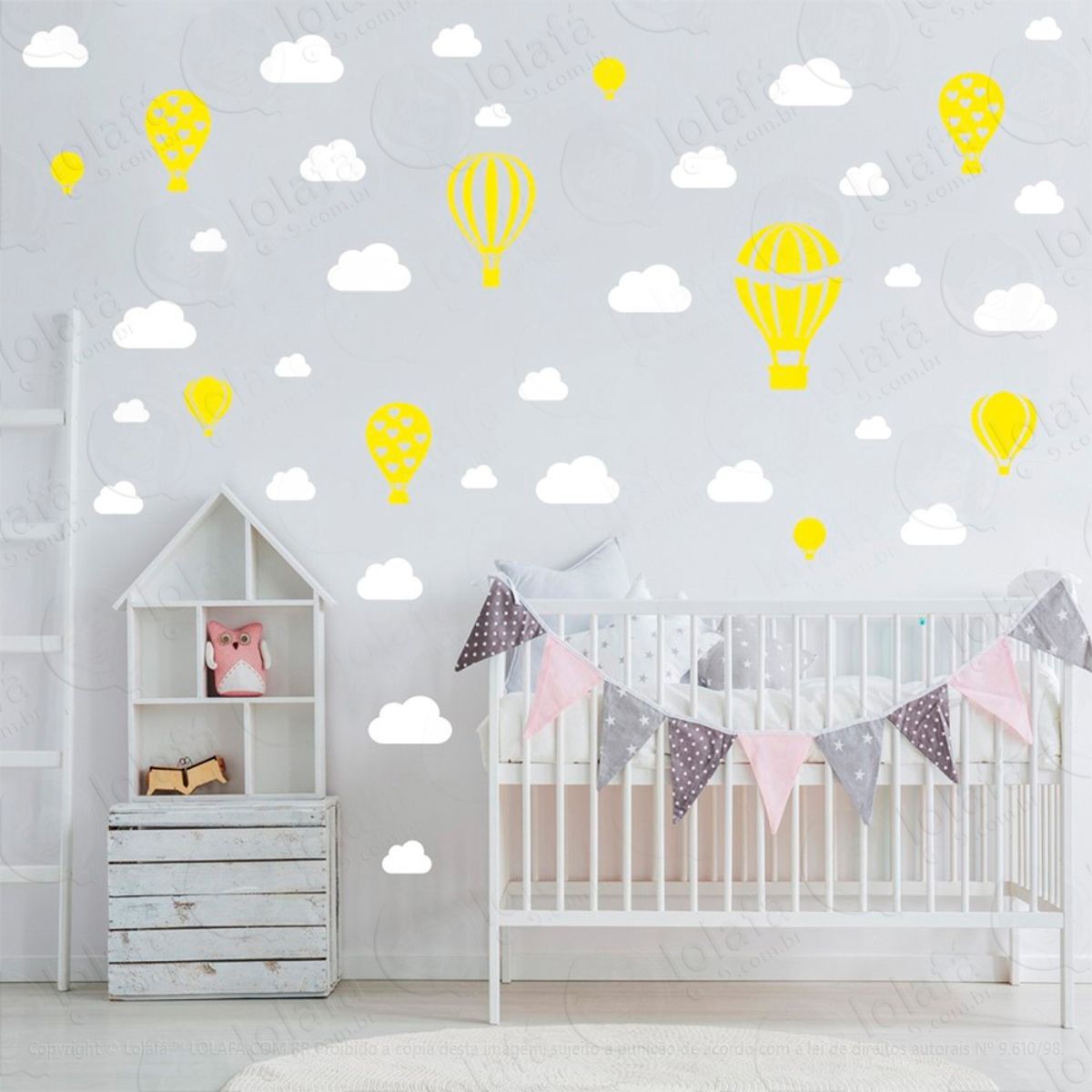 Adesivos Balões e Nuvens 42 Peças Adesivos para Quarto de Bebê Infantil Mod:811