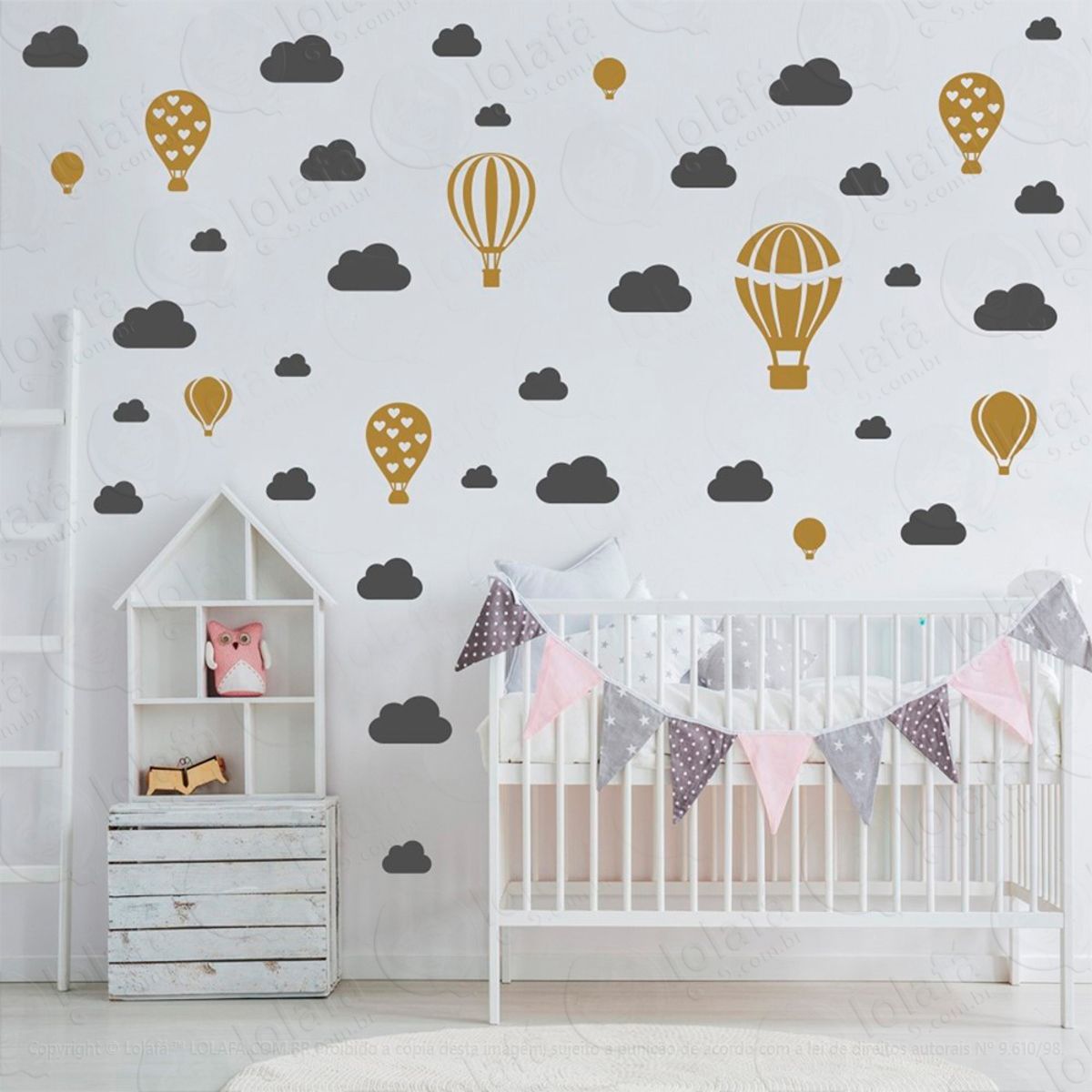 Adesivos Balões e Nuvens 42 Peças Adesivos para Quarto de Bebê Infantil Mod:812