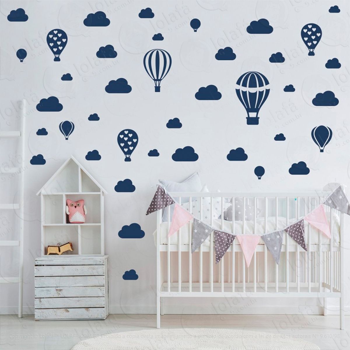 Adesivos Balões e Nuvens 42 Peças Adesivos para Quarto de Bebê Infantil Mod:813
