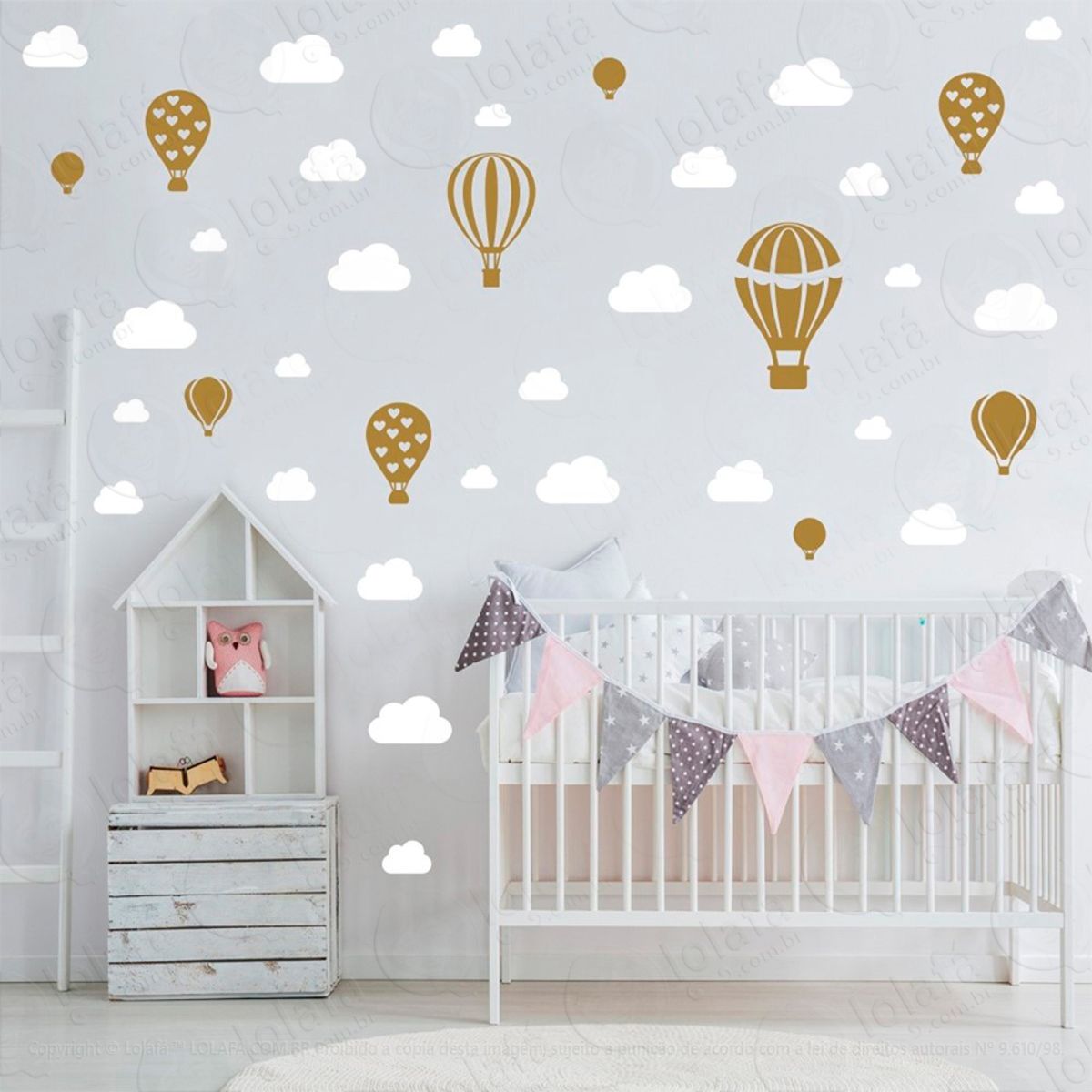 Adesivos Balões e Nuvens 42 Peças Adesivos para Quarto de Bebê Infantil Mod:814