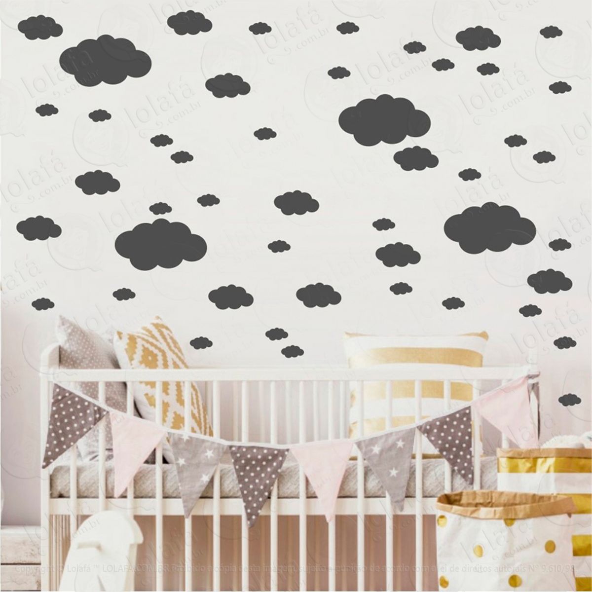 Adesivos Nuvens 62 Peças Adesivos para Quarto de Bebê Infantil Mod:817