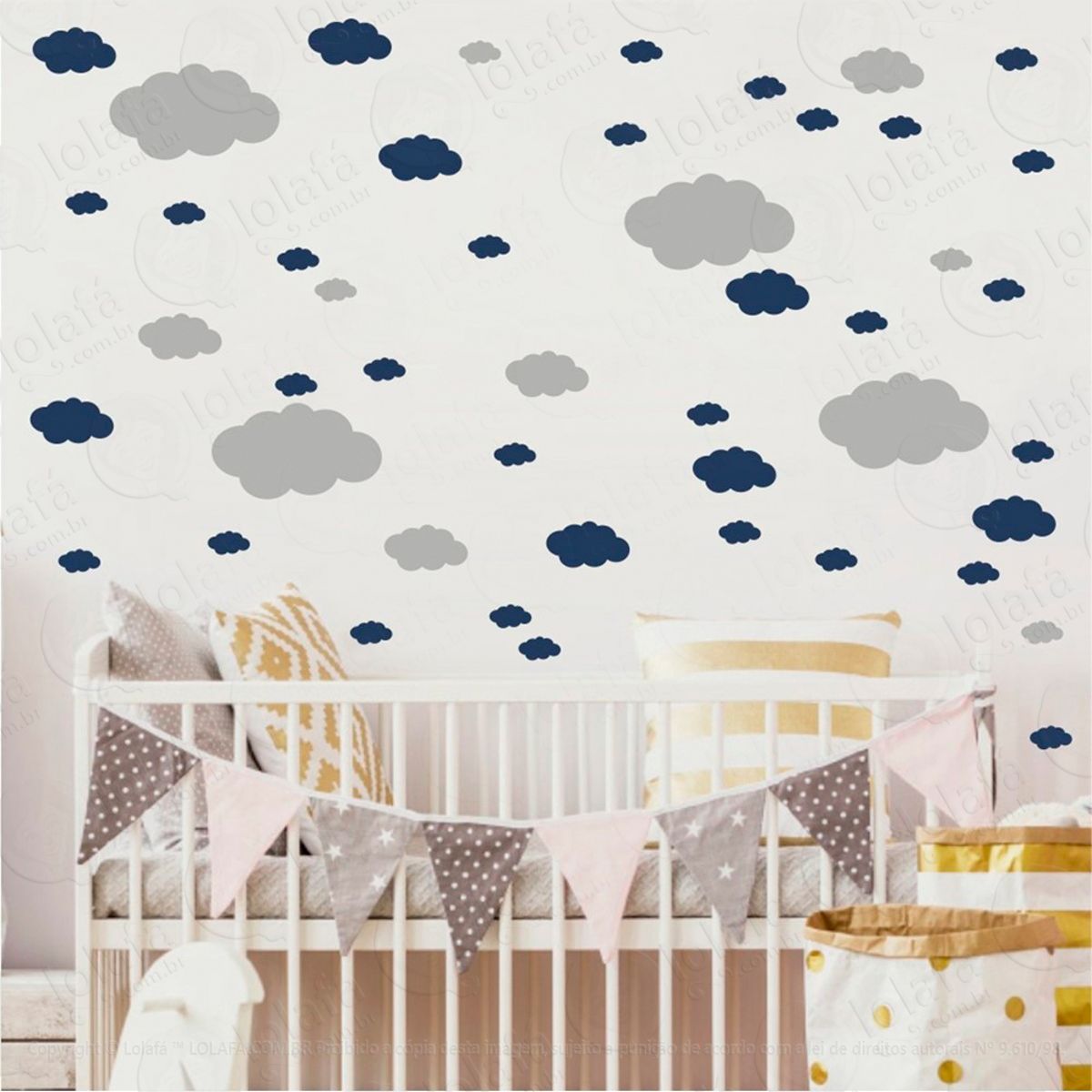 Adesivos Nuvens 62 Peças Adesivos para Quarto de Bebê Infantil Mod:820