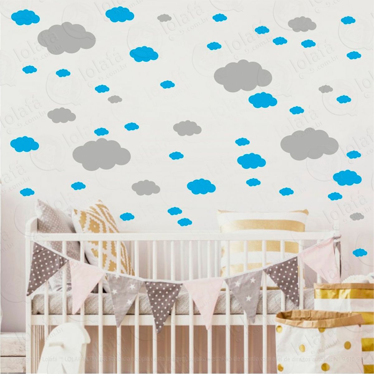 Adesivos Nuvens 62 Peças Adesivos para Quarto de Bebê Infantil Mod:822