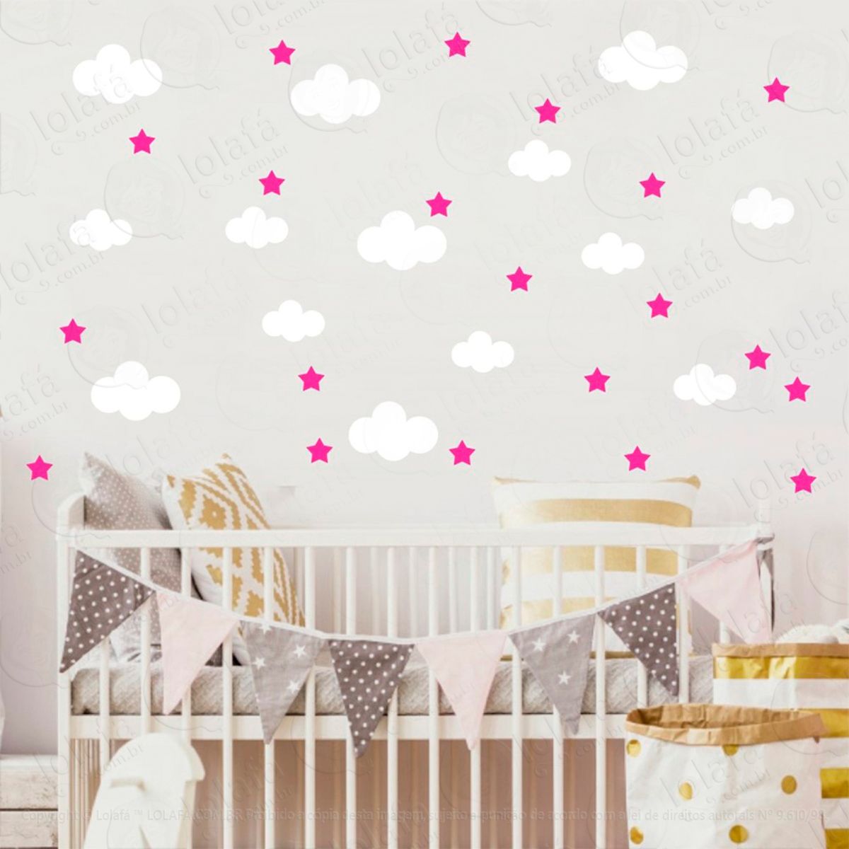Adesivos Nuvens e Estrelas 104 Peças Adesivos para Quarto de Bebê Infantil Mod:828