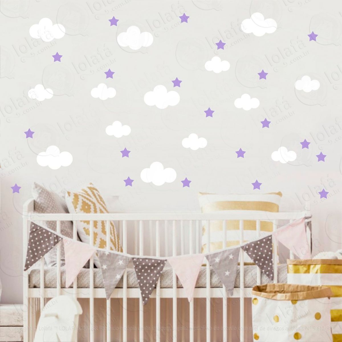 Adesivos Nuvens e Estrelas 104 Peças Adesivos para Quarto de Bebê Infantil Mod:829