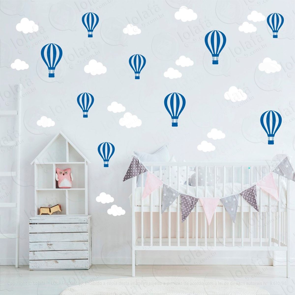 Adesivos Nuvens e Balões 50 Peças Adesivos para Quarto de Bebê Infantil Mod:830