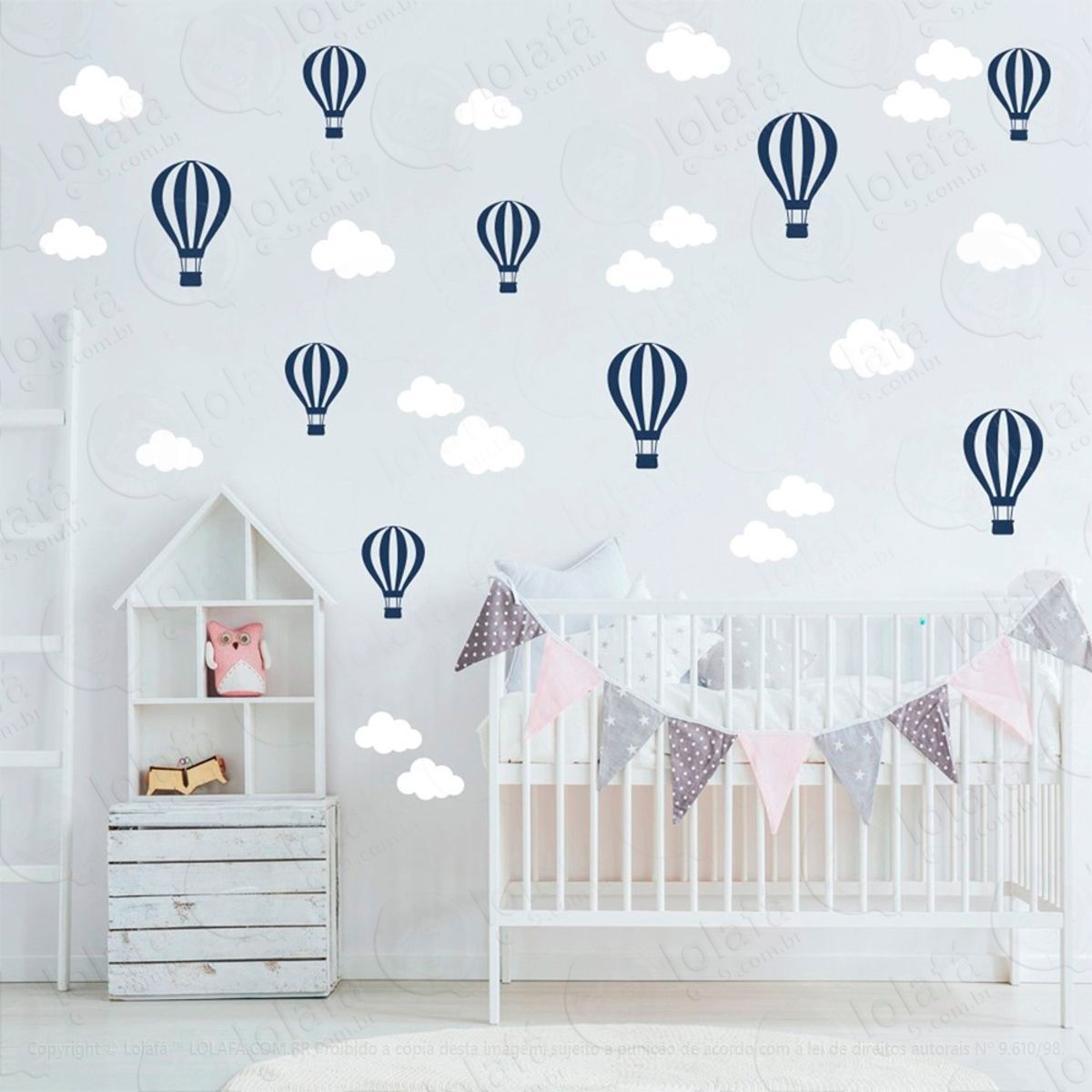 Adesivos Nuvens e Balões 50 Peças Adesivos para Quarto de Bebê Infantil Mod:831