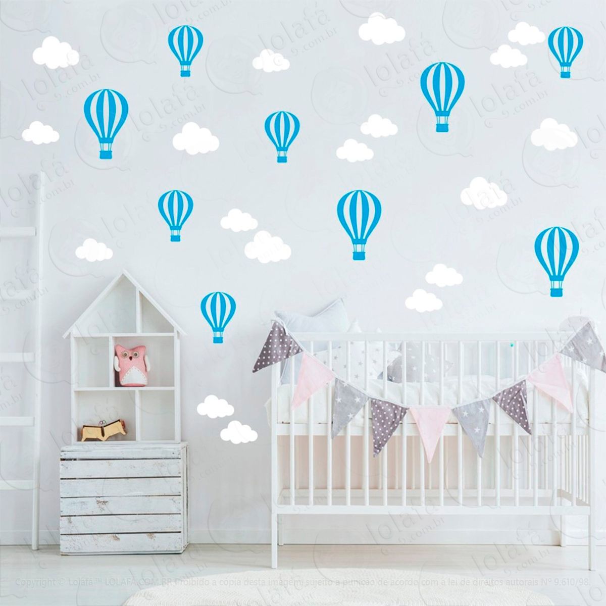 Adesivos Nuvens e Balões 50 Peças Adesivos para Quarto de Bebê Infantil Mod:832