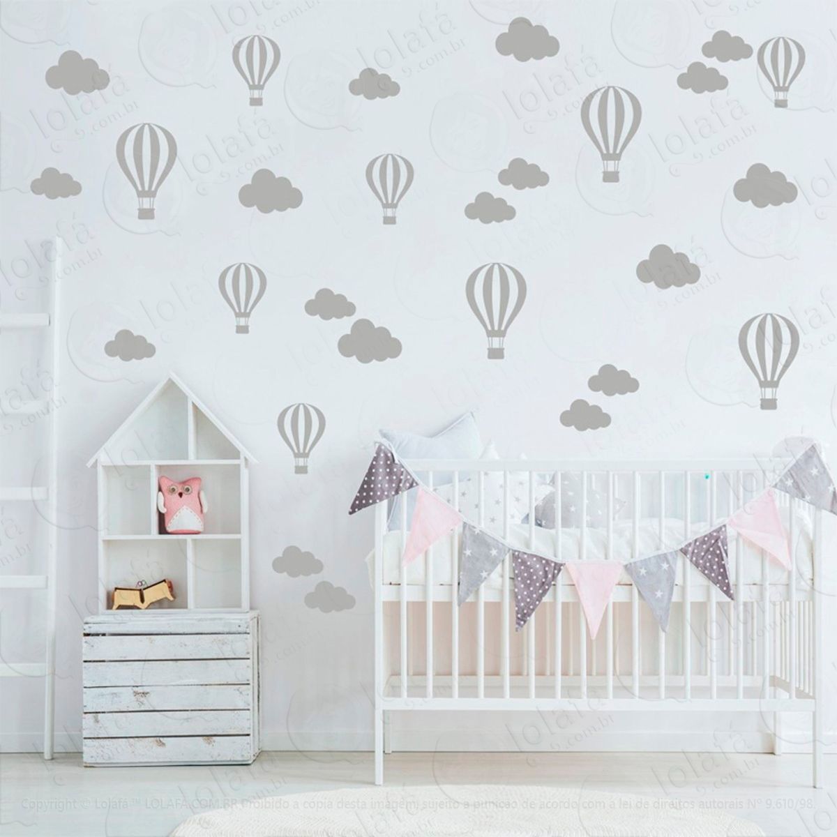 Adesivos Nuvens e Balões 50 Peças Adesivos para Quarto de Bebê Infantil Mod:833