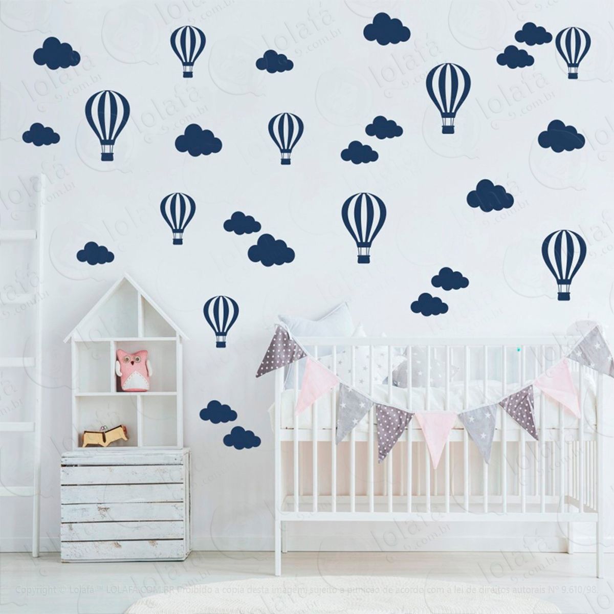 Adesivos Nuvens e Balões 50 Peças Adesivos para Quarto de Bebê Infantil Mod:834