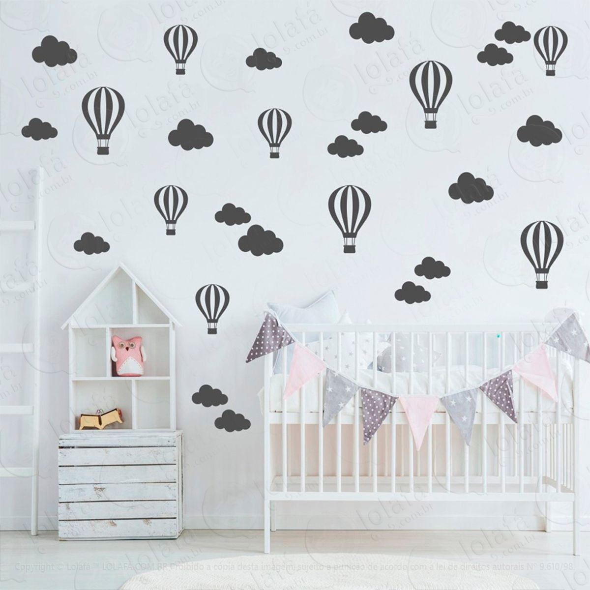 Adesivos Nuvens e Balões 50 Peças Adesivos para Quarto de Bebê Infantil Mod:835
