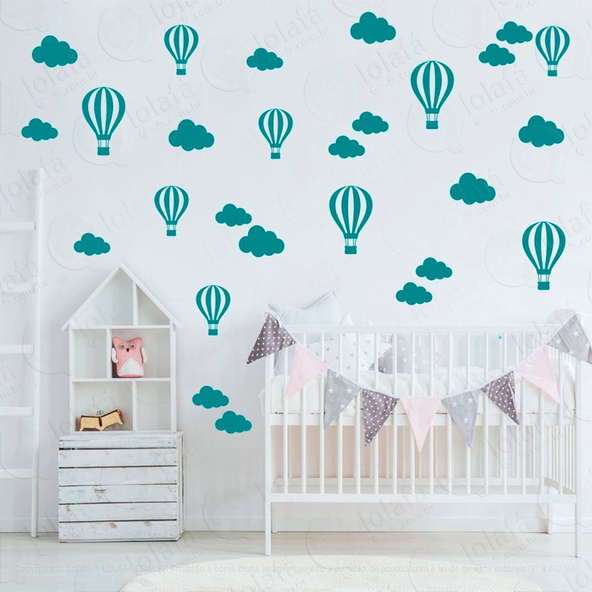Adesivos Nuvens e Balões 50 Peças Adesivos para Quarto de Bebê Infantil Mod:836