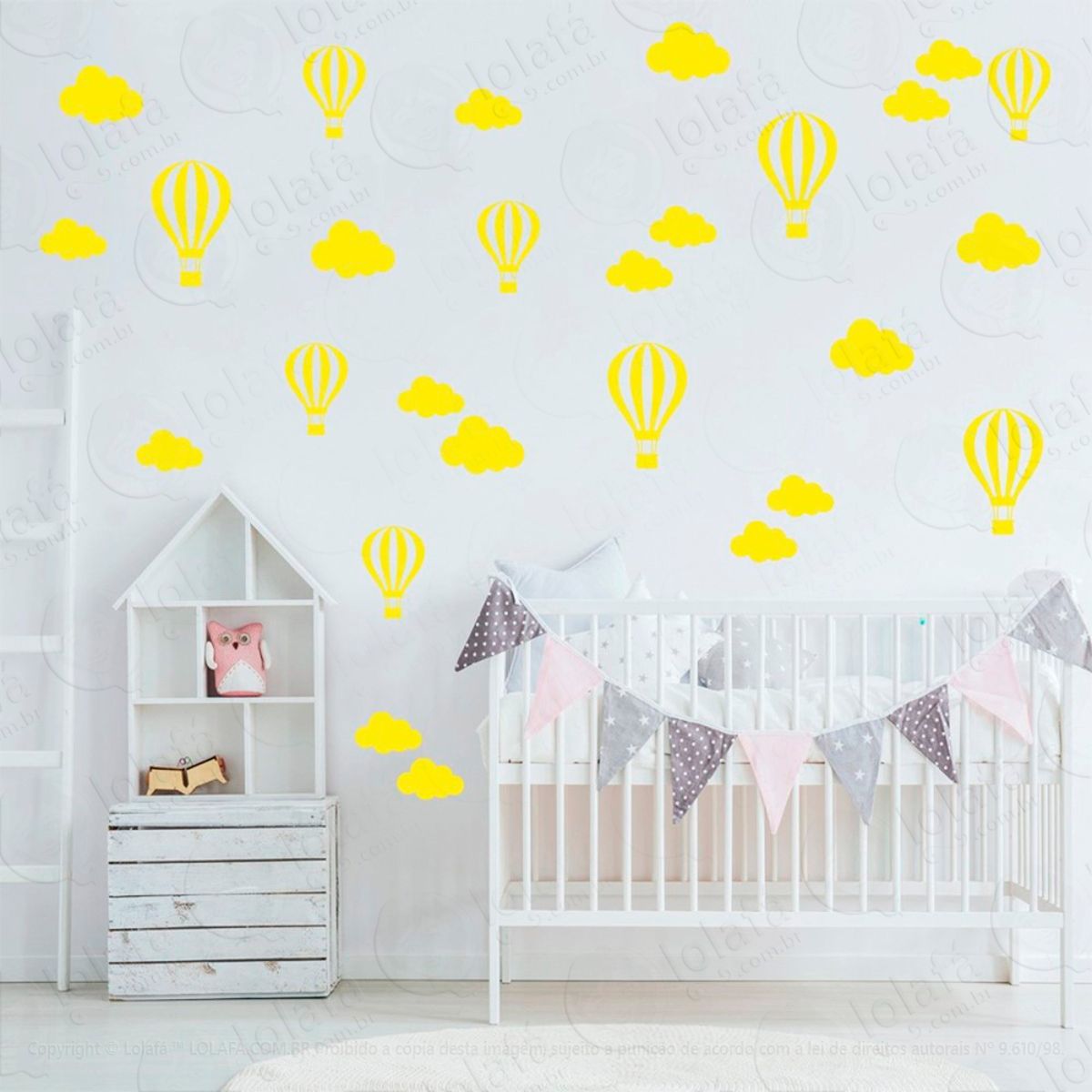 Adesivos Nuvens e Balões 50 Peças Adesivos para Quarto de Bebê Infantil Mod:837