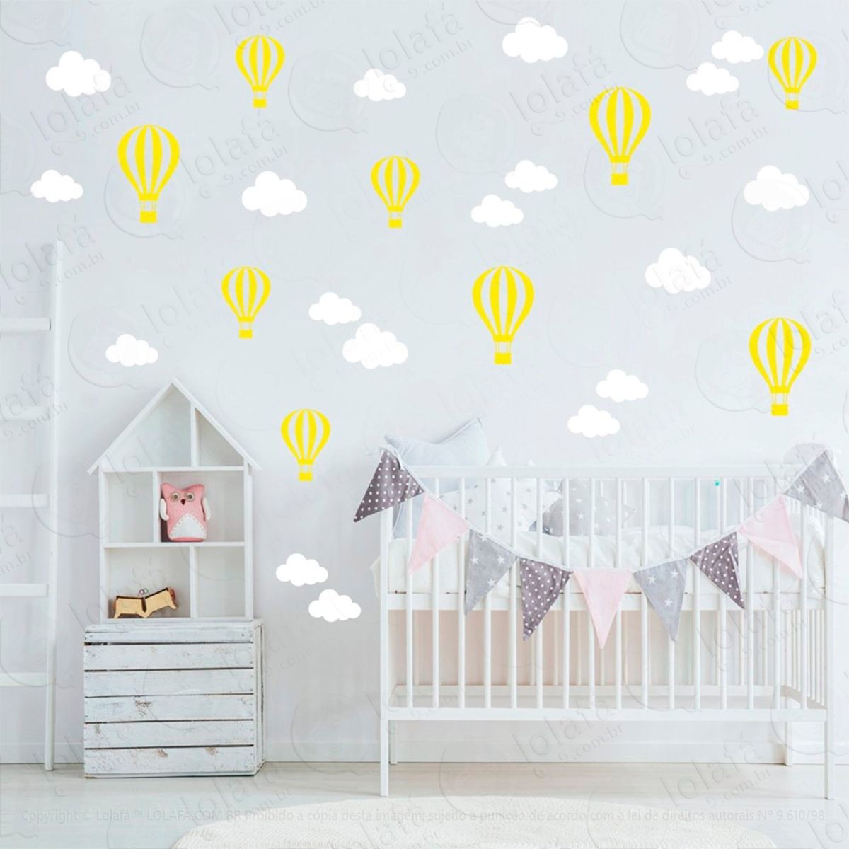 Adesivos Nuvens e Balões 50 Peças Adesivos para Quarto de Bebê Infantil Mod:838