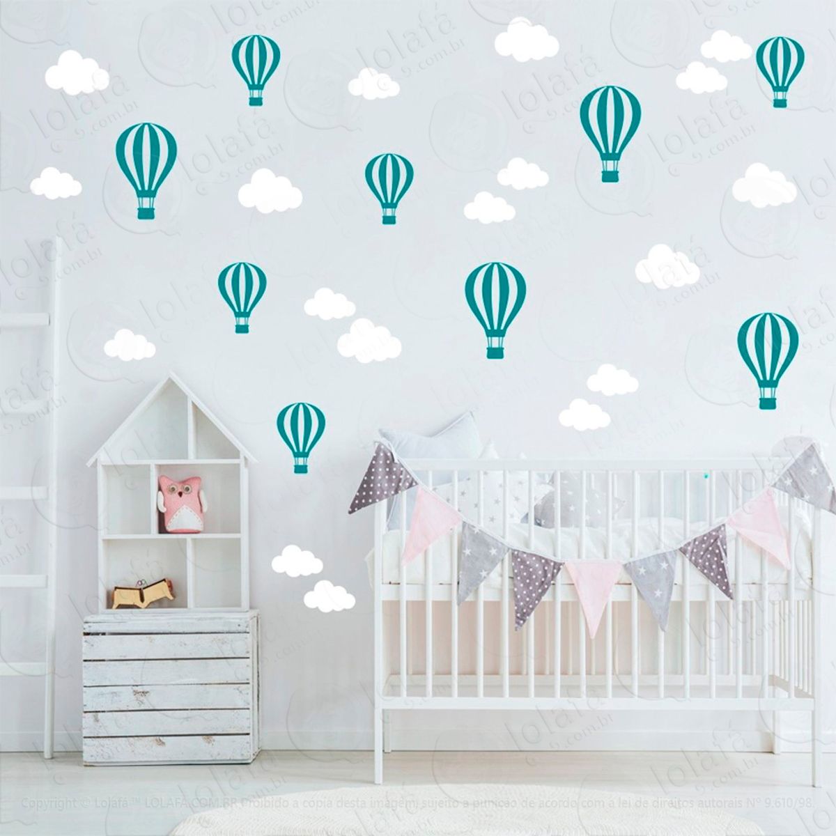 Adesivos Nuvens e Balões 50 Peças Adesivos para Quarto de Bebê Infantil Mod:839