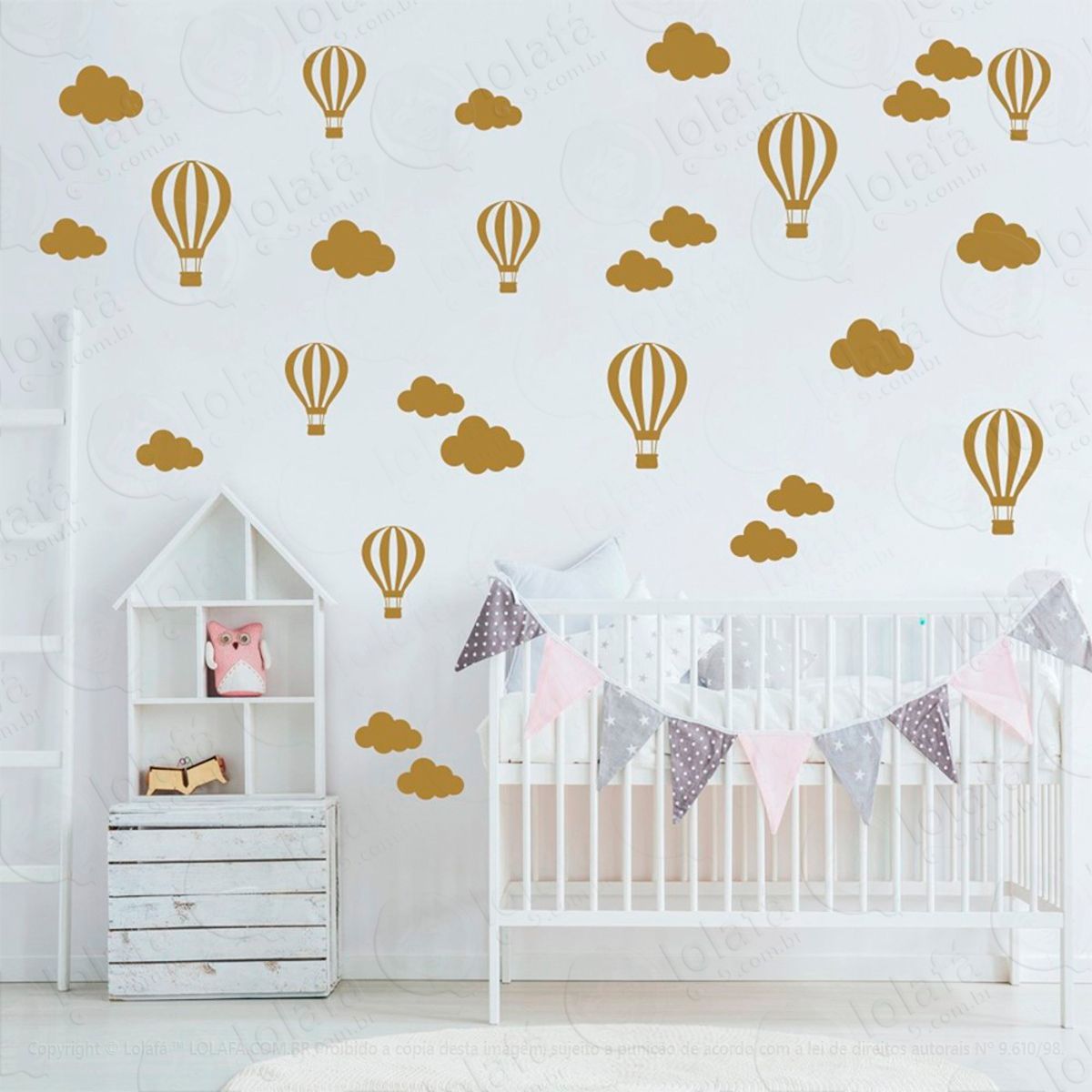 Adesivos Nuvens e Balões 50 Peças Adesivos para Quarto de Bebê Infantil Mod:840