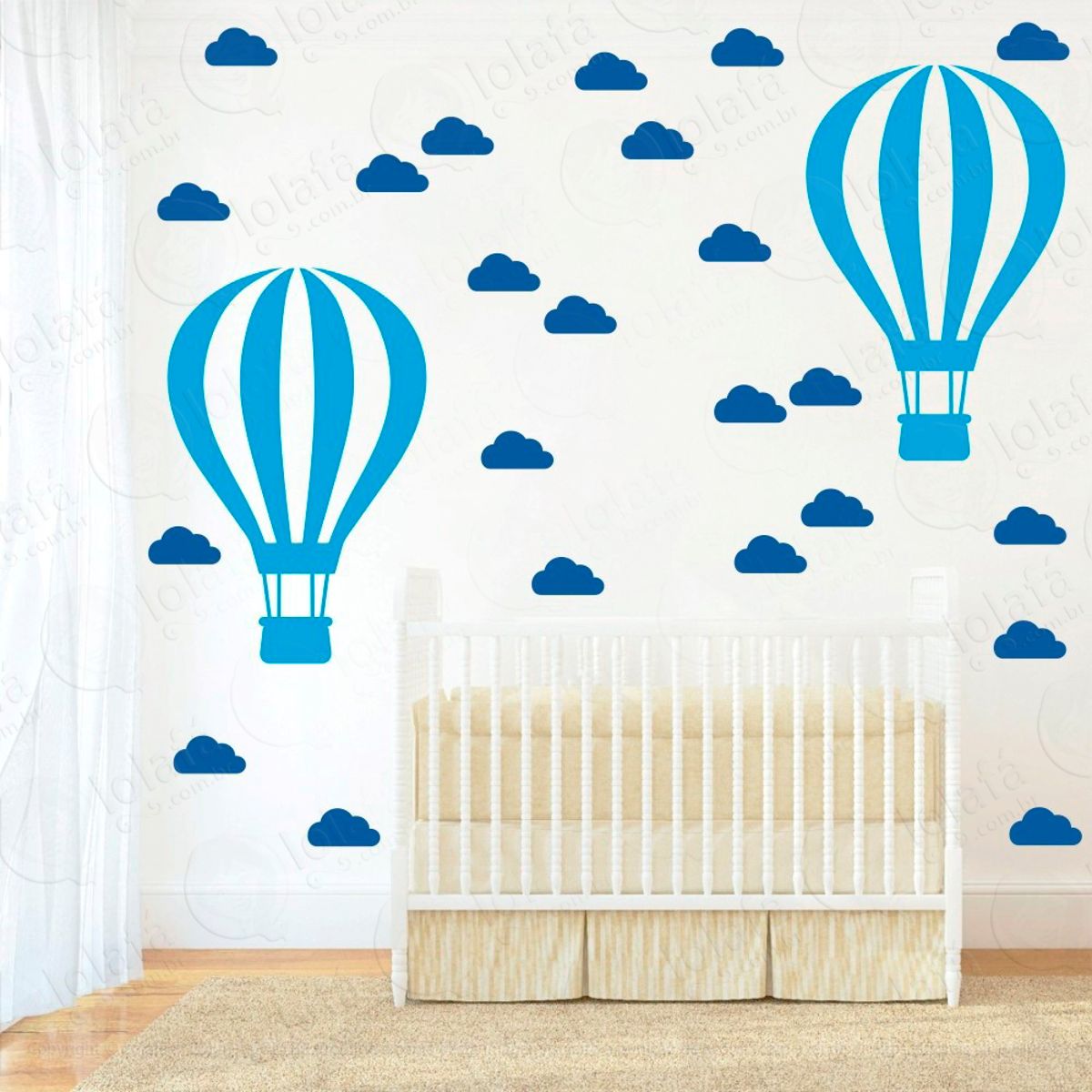 Adesivos Balão e Nuvens 50 Peças Adesivos para Quarto de Bebê Infantil Mod:863