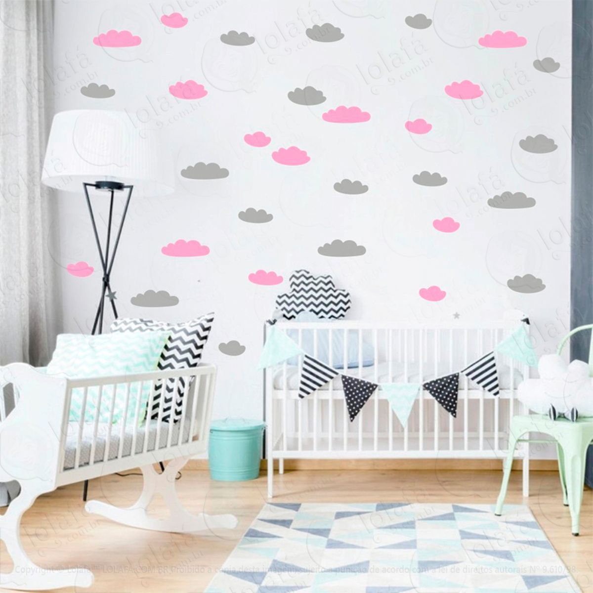 Adesivos Nuvens 48 Peças Adesivos para Quarto de Bebê Infantil Mod:878