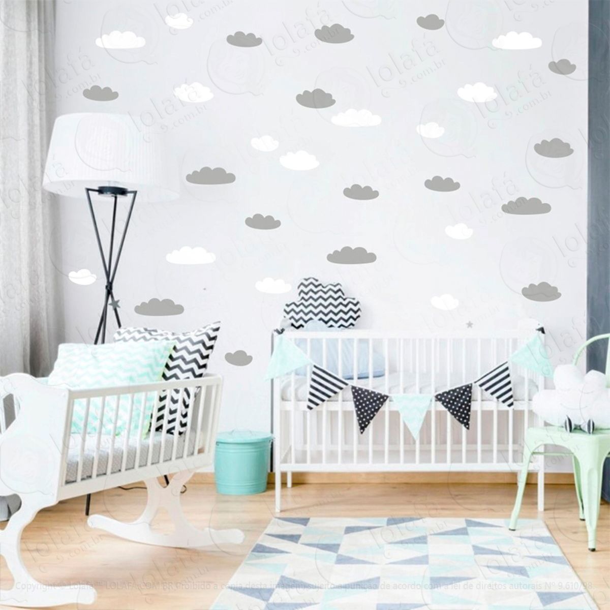 Adesivos Nuvens 48 Peças Adesivos para Quarto de Bebê Infantil Mod:879