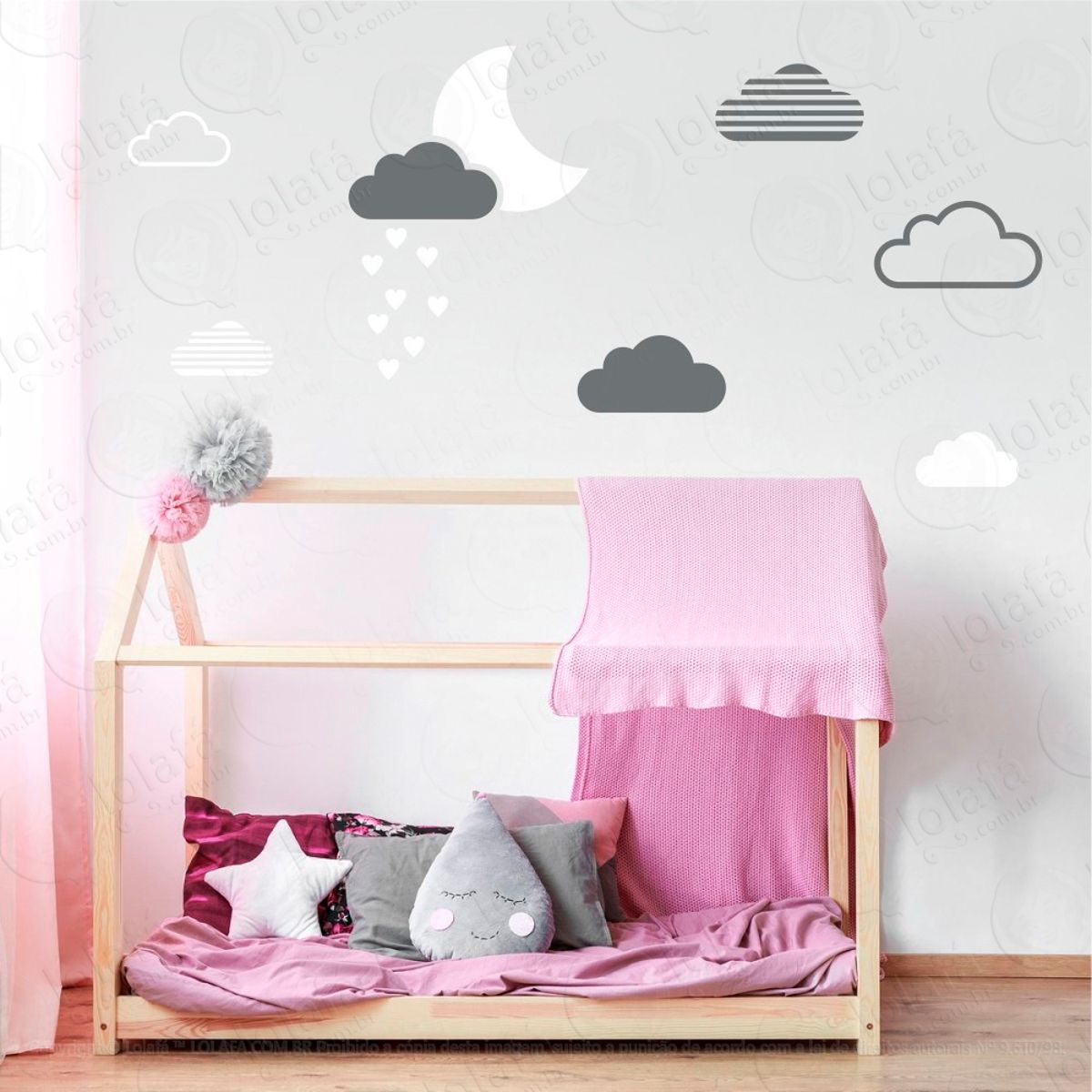 Adesivos Lua e Nuvens 15 Peças Adesivos para Quarto de Bebê Infantil Mod:886