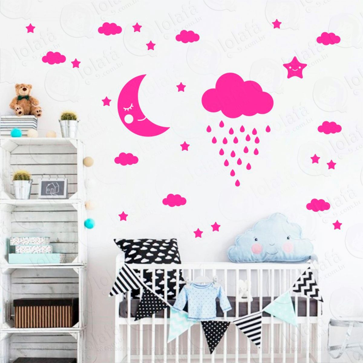 Adesivos Lua Nuvens e Estrelas 65 Peças Adesivos para Quarto de Bebê Infantil Mod:890