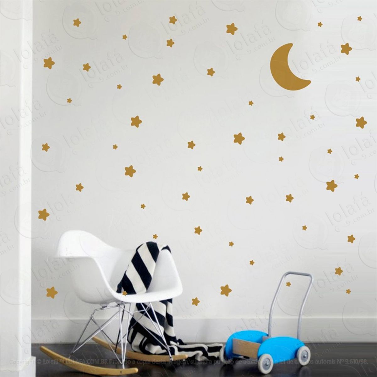 Adesivos Lua Nuvens e Estrelas 107 Peças Adesivos para Quarto de Bebê Infantil Mod:891