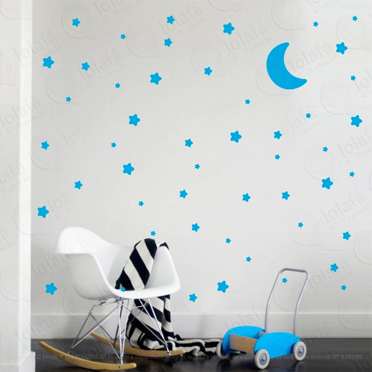 Adesivos Lua Nuvens e Estrelas 107 Peças Adesivos para Quarto de Bebê Infantil Mod:892