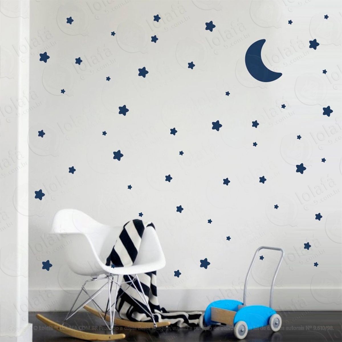 Adesivos Lua Nuvens e Estrelas 107 Peças Adesivos para Quarto de Bebê Infantil Mod:893