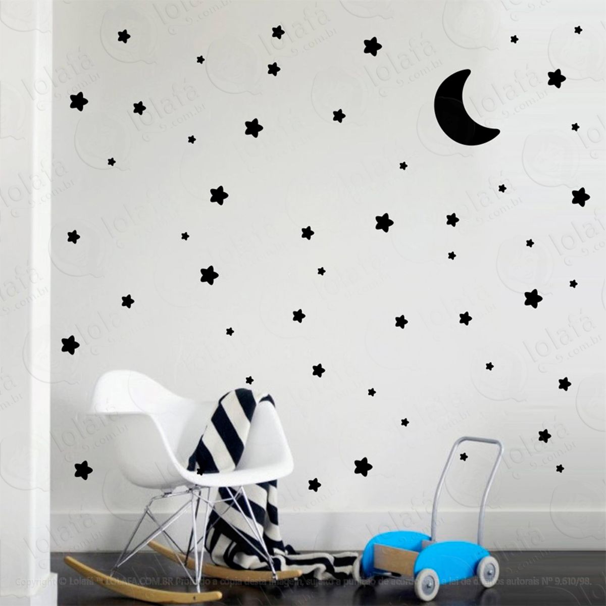 Adesivos Lua Nuvens e Estrelas 107 Peças Adesivos para Quarto de Bebê Infantil Mod:894