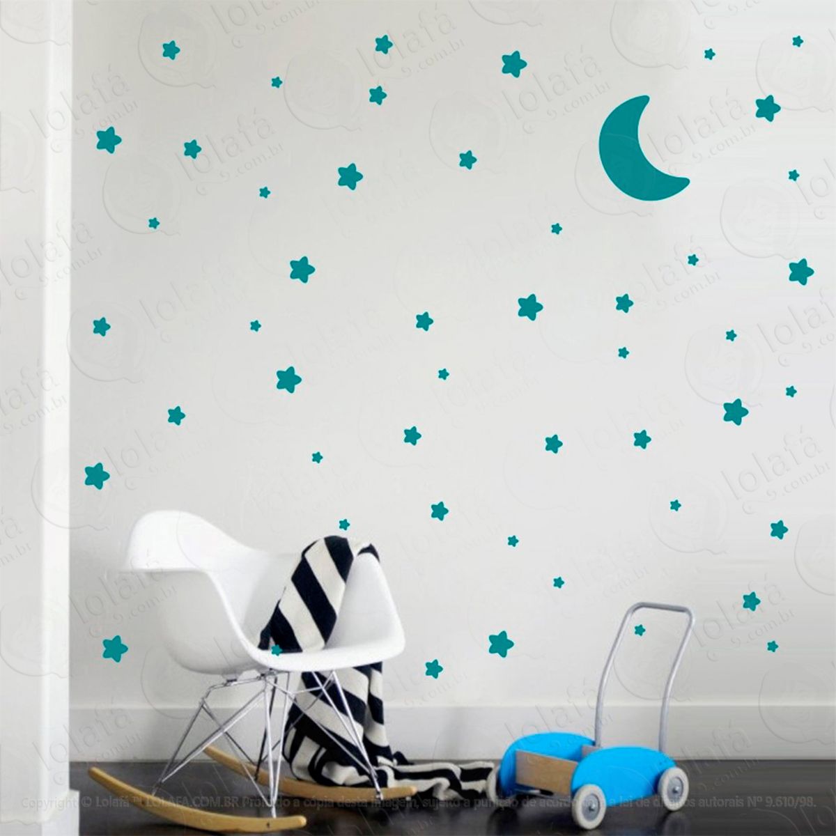 Adesivos Lua Nuvens e Estrelas 107 Peças Adesivos para Quarto de Bebê Infantil Mod:895