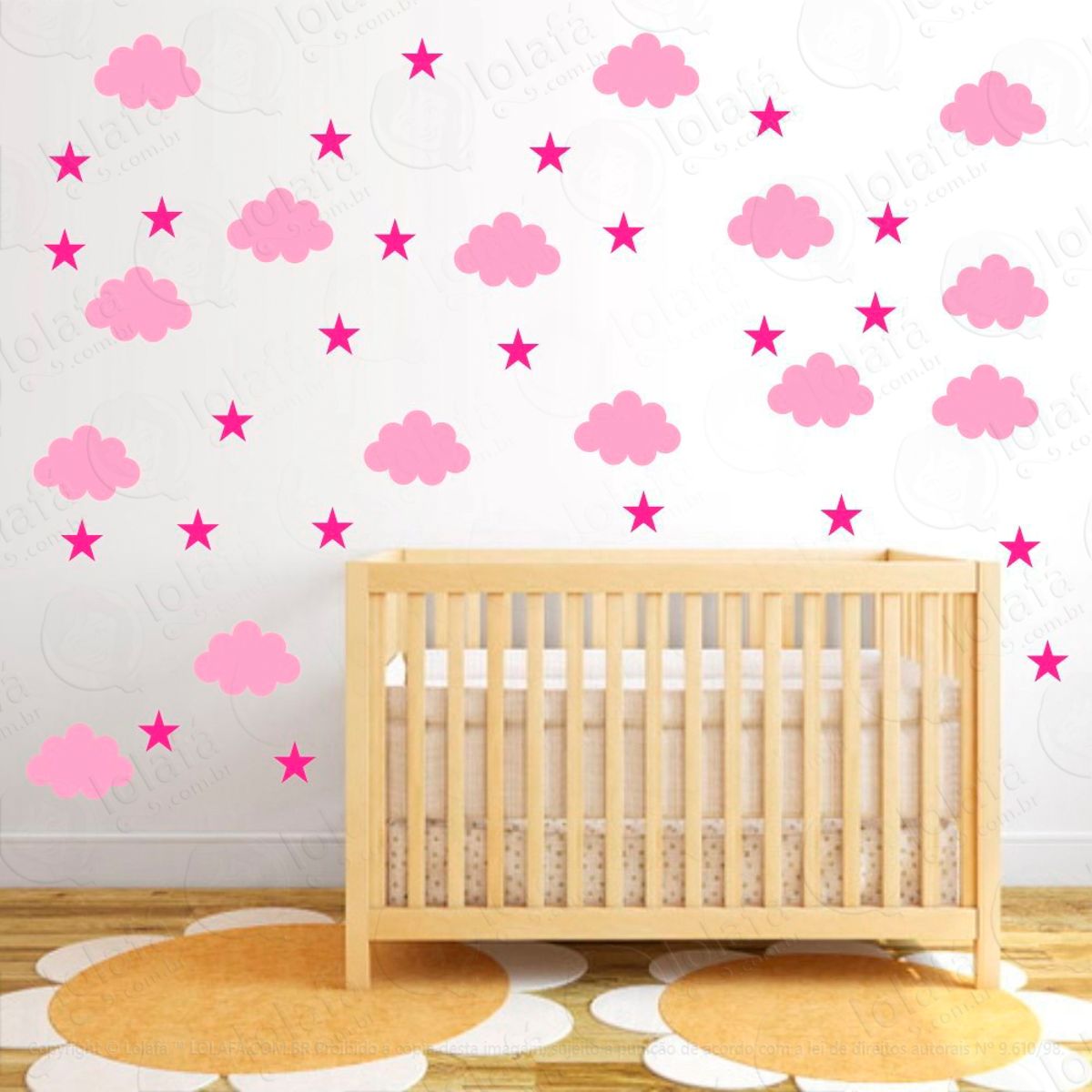 Adesivos Nuvens e Estrelas 100 Peças Adesivos para Quarto de Bebê Infantil Mod:897