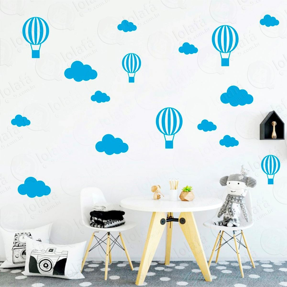 Adesivos Nuvens e Balões 50 Peças Adesivos para Quarto de Bebê Infantil Mod:907