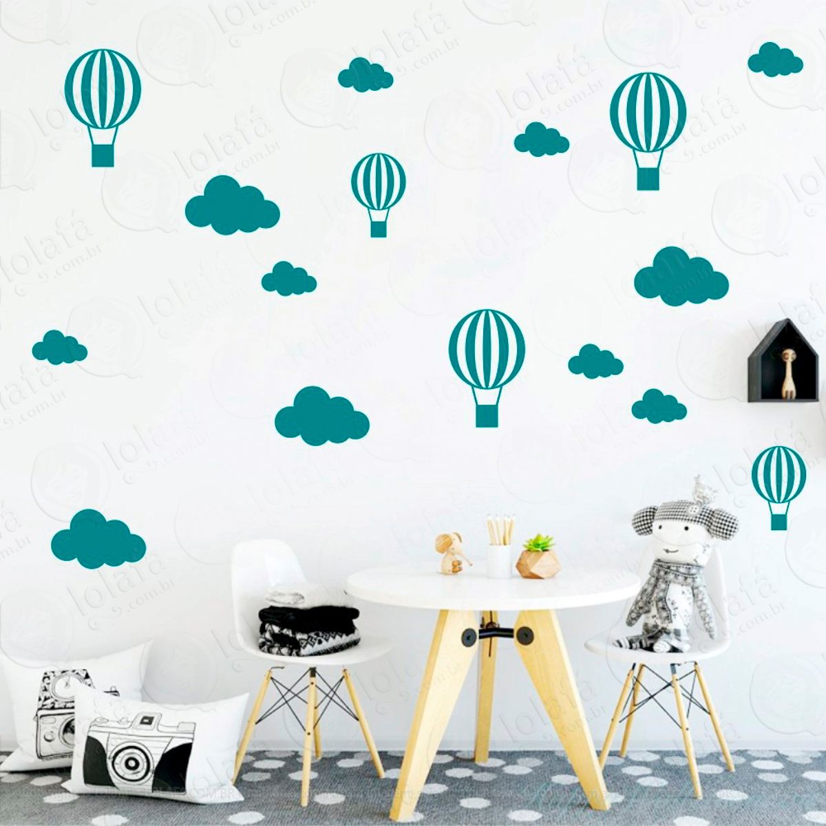 Adesivos Nuvens e Balões 50 Peças Adesivos para Quarto de Bebê Infantil Mod:908